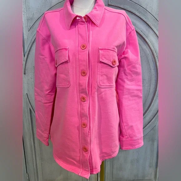 Good American Pink Textured Shacket NWOT- - Picture 2 of 6